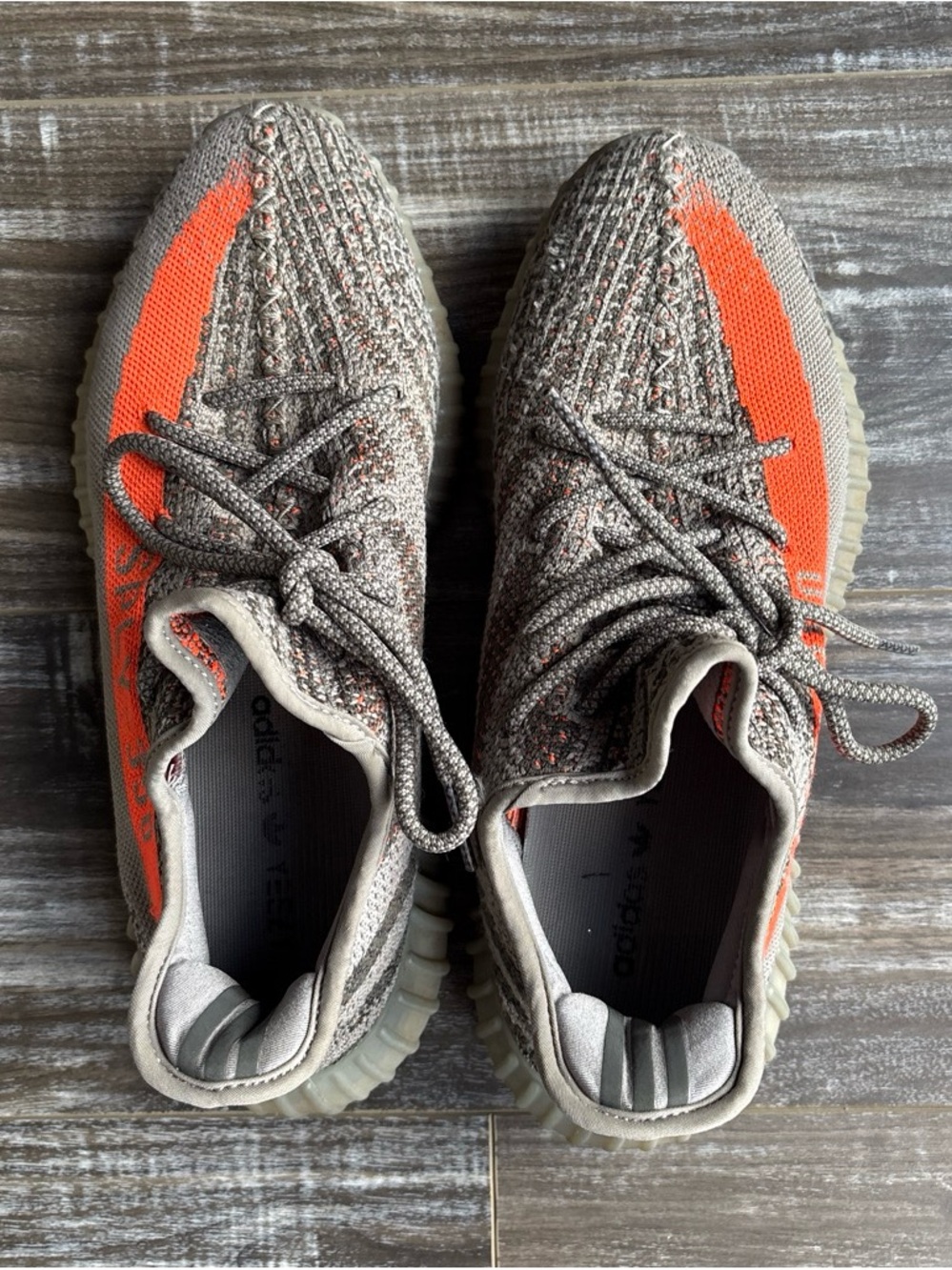 adidas Men’s Tan Knit Sneakers with Orange Stripe